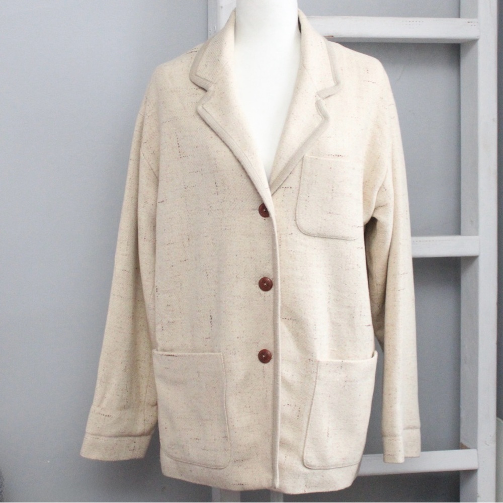Ann Taylor Vintage Woman's Cream Beige Wool Blend Jacket Blazer Size Medium